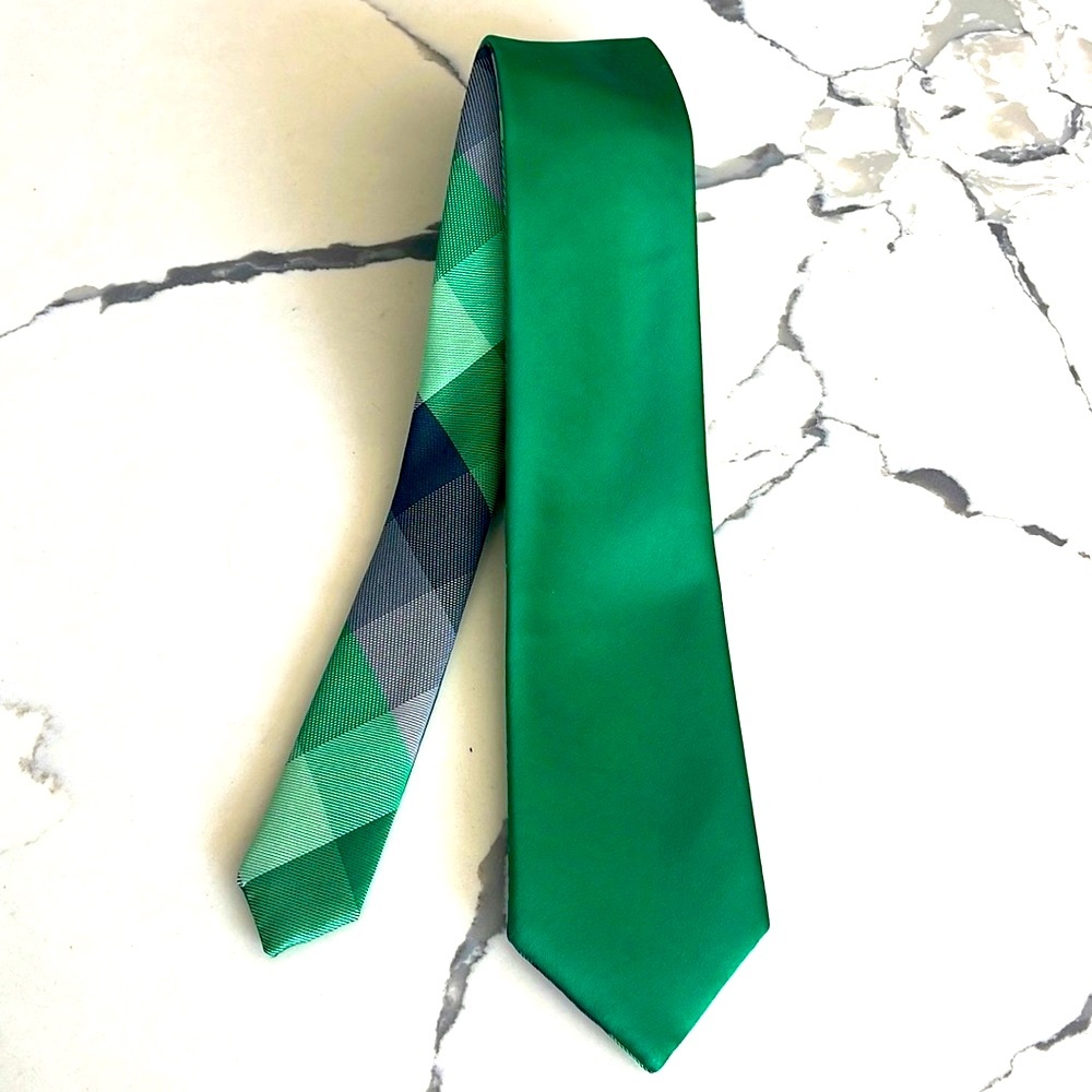 JF J. Ferrar Reversible Tie- Green/Green Plaid-OS - Picture 6 of 6